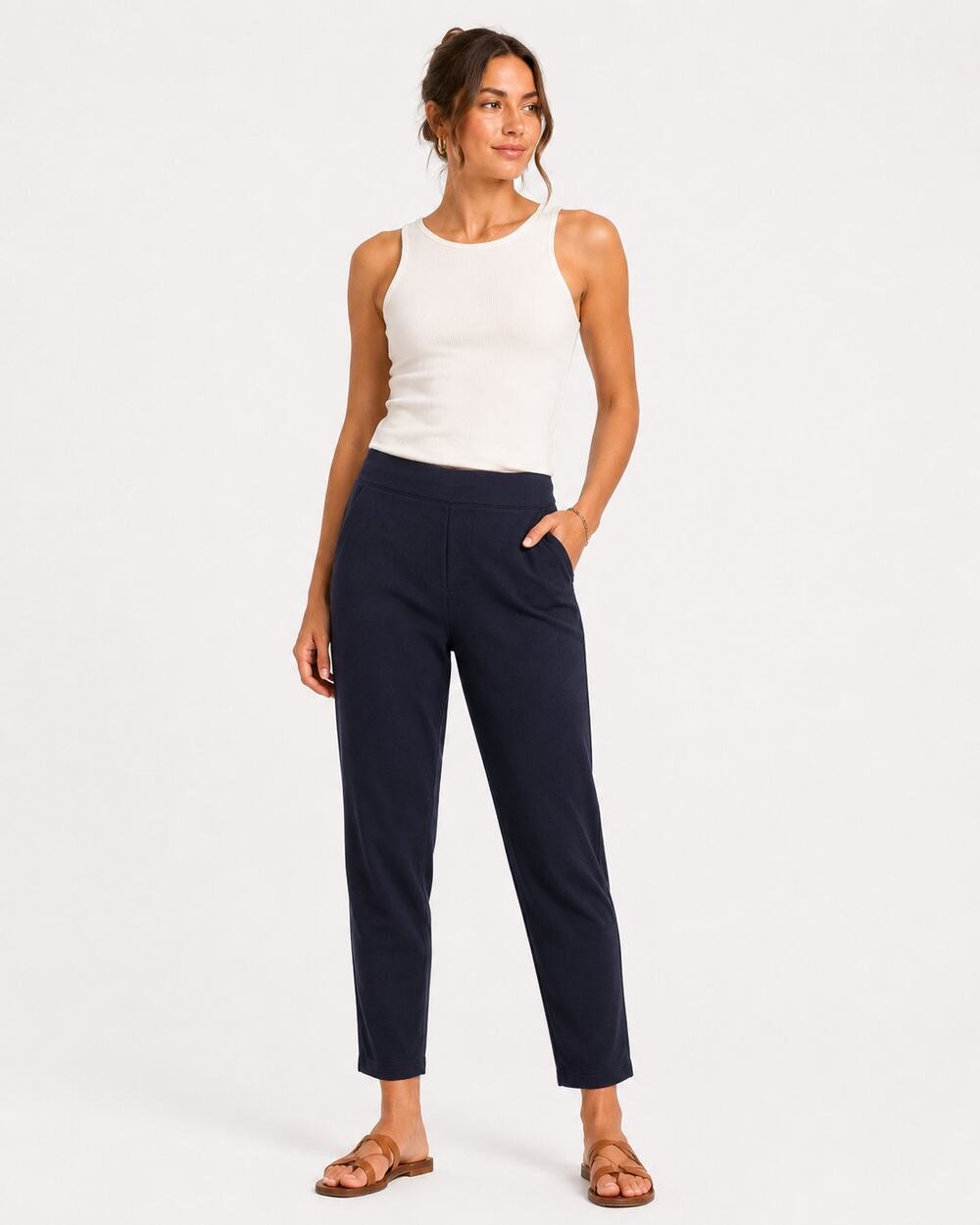 Athleta Navy Blue Brooklyn Ankle Pants Womens 2 Preppy Athleisure Comfort Staple
